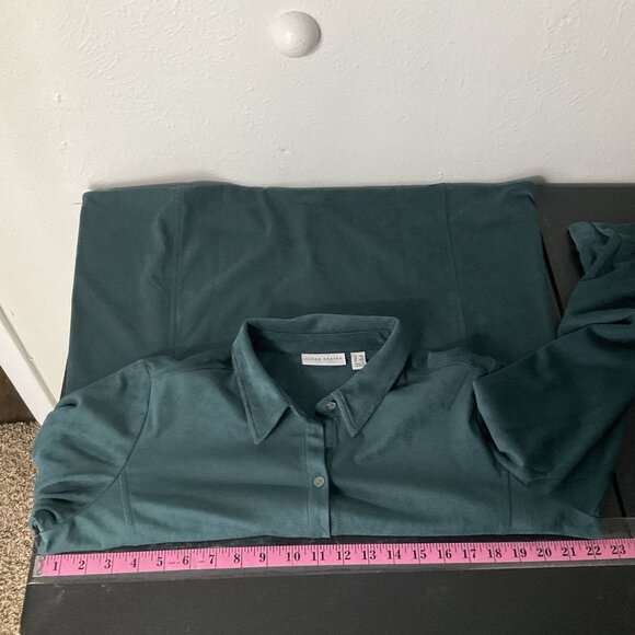 Susan Graver Top Women Medium‎ Petite Forest Green Button Up Long Sleeve Shacket - Picture 10 of 13